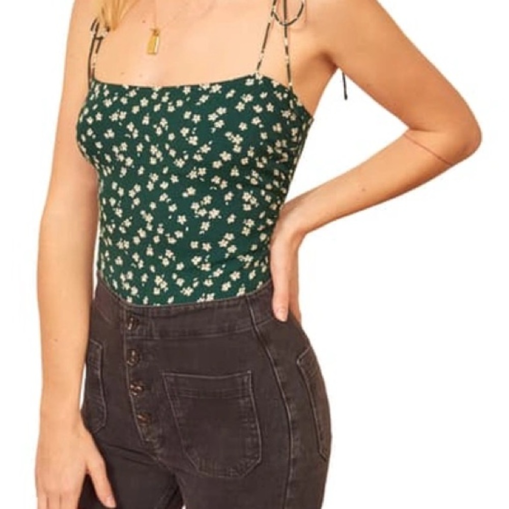 Reformation Presley Green Floral Sleeveless Top